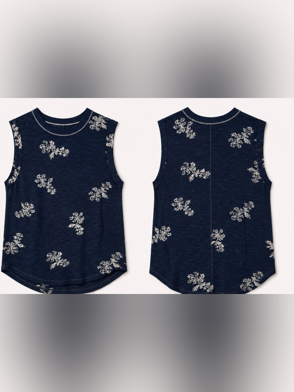 Pilcro Anthropologie Floral Slub Muscle Tank Top Navy Blue XS - Picture 3 of 7